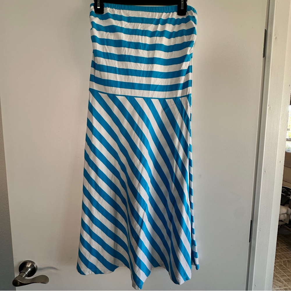 Moda International Strapless Dress in Blue and White Stripes